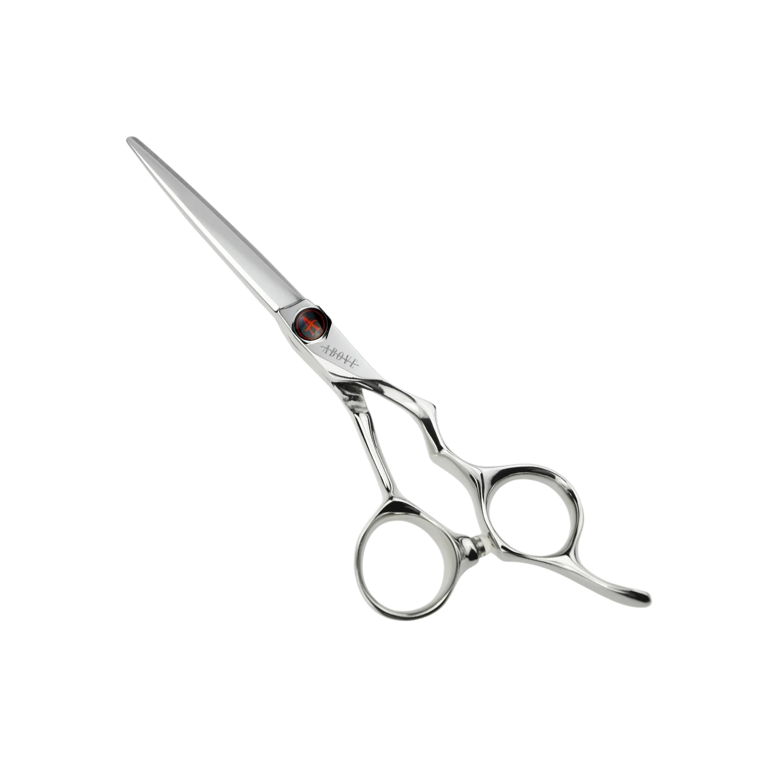 Above Ergo X professional hair cutting shears with offset handle